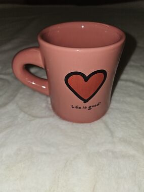 Life Is Good Coral Pink Heart Ceramic Mug